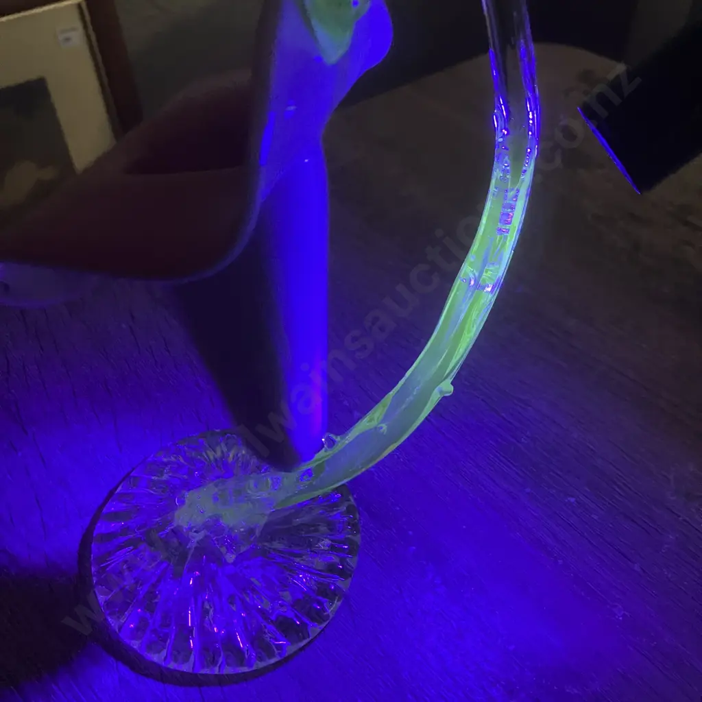 Hanging Tulip Basket With Glass Stand - Uranium Glass Loop & Stand (Both Items Chipped) Image 1++