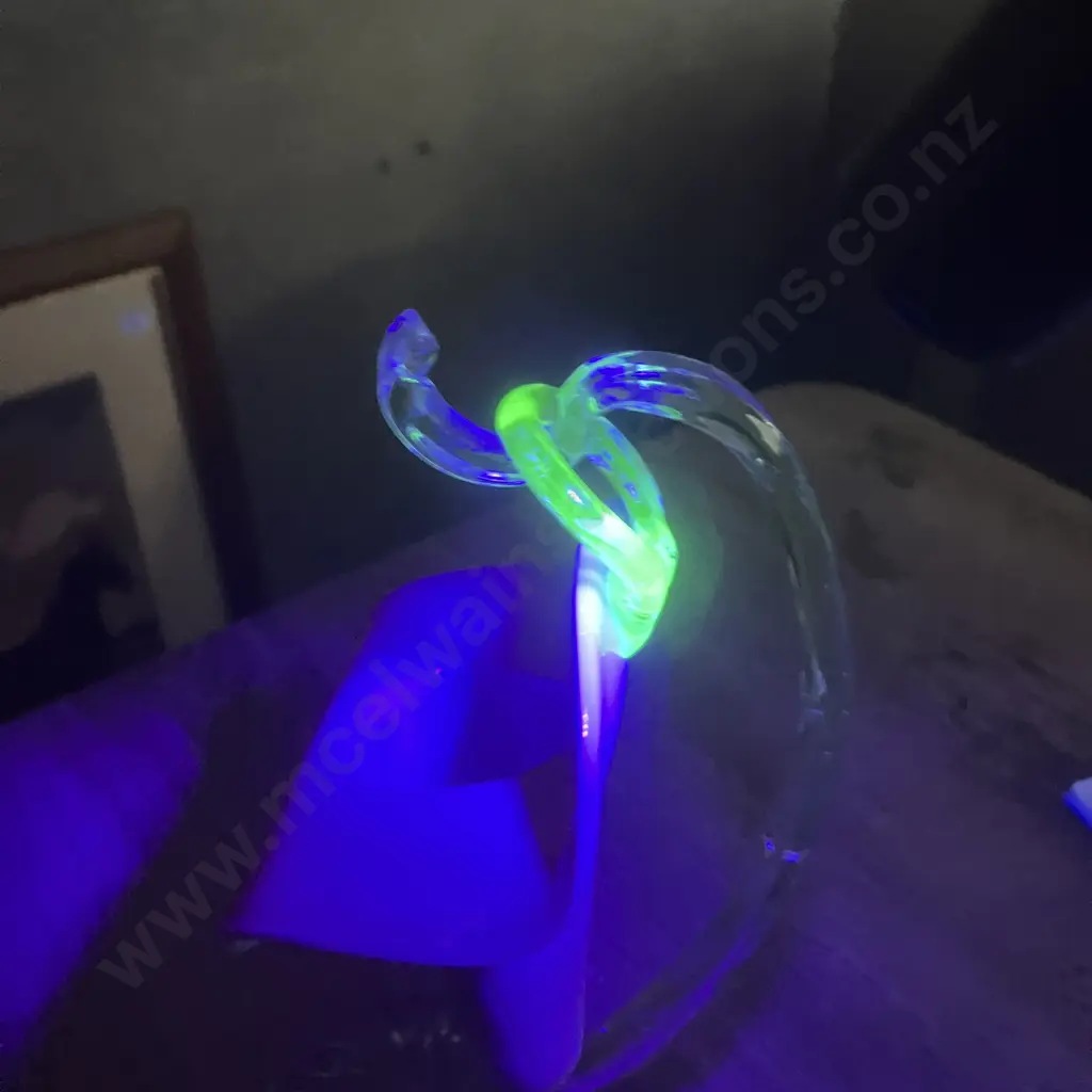 Hanging Tulip Basket With Glass Stand - Uranium Glass Loop & Stand (Both Items Chipped) Image 1++