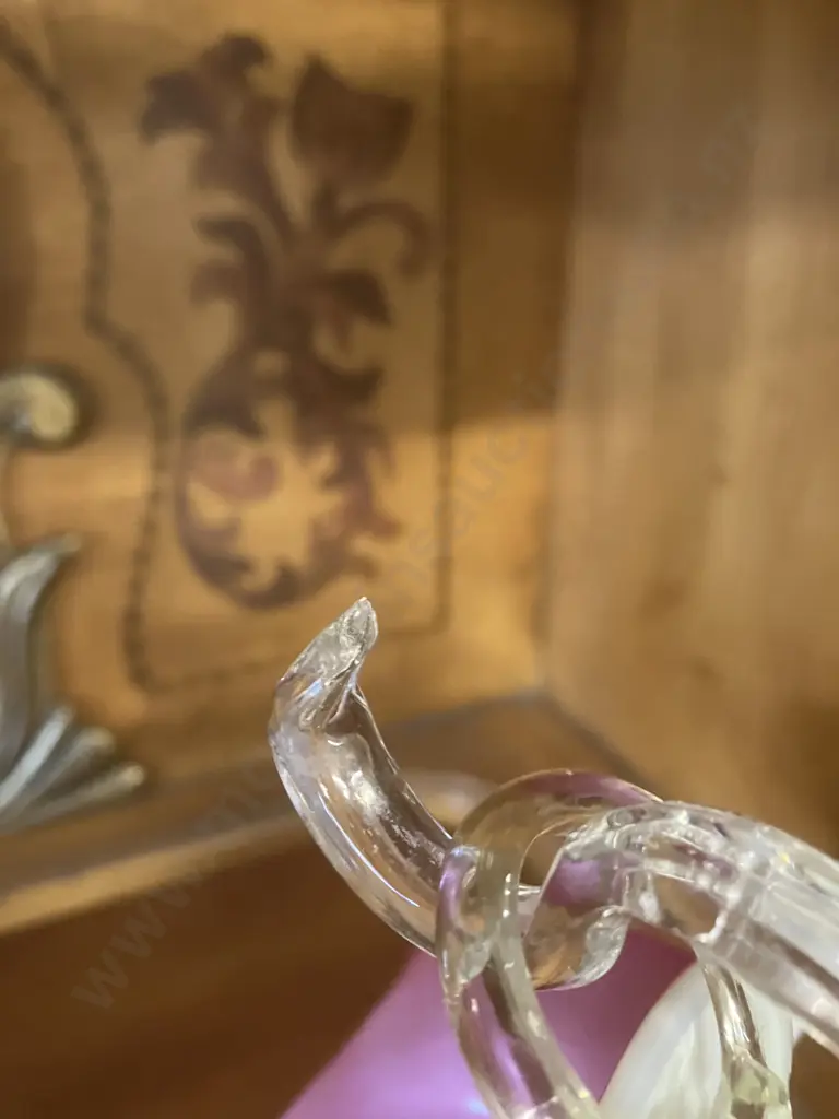 Hanging Tulip Basket With Glass Stand - Uranium Glass Loop & Stand (Both Items Chipped) Image 1++