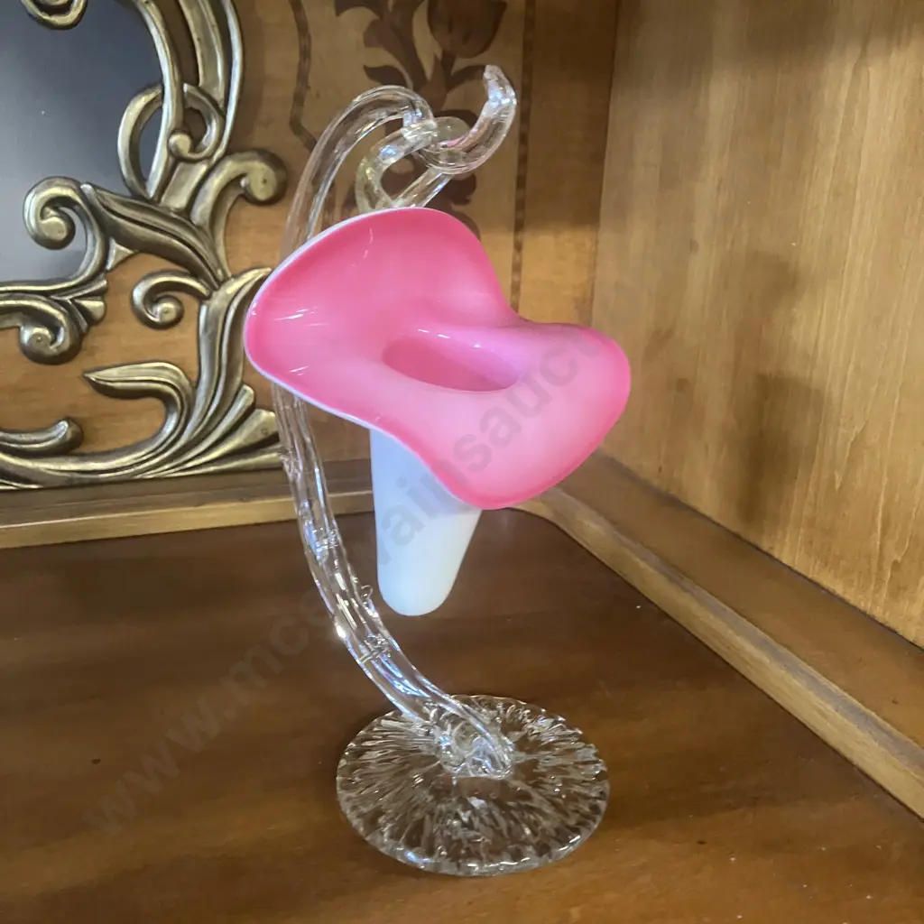 Hanging Tulip Basket With Glass Stand - Uranium Glass Loop & Stand (Both Items Chipped) Image 1++