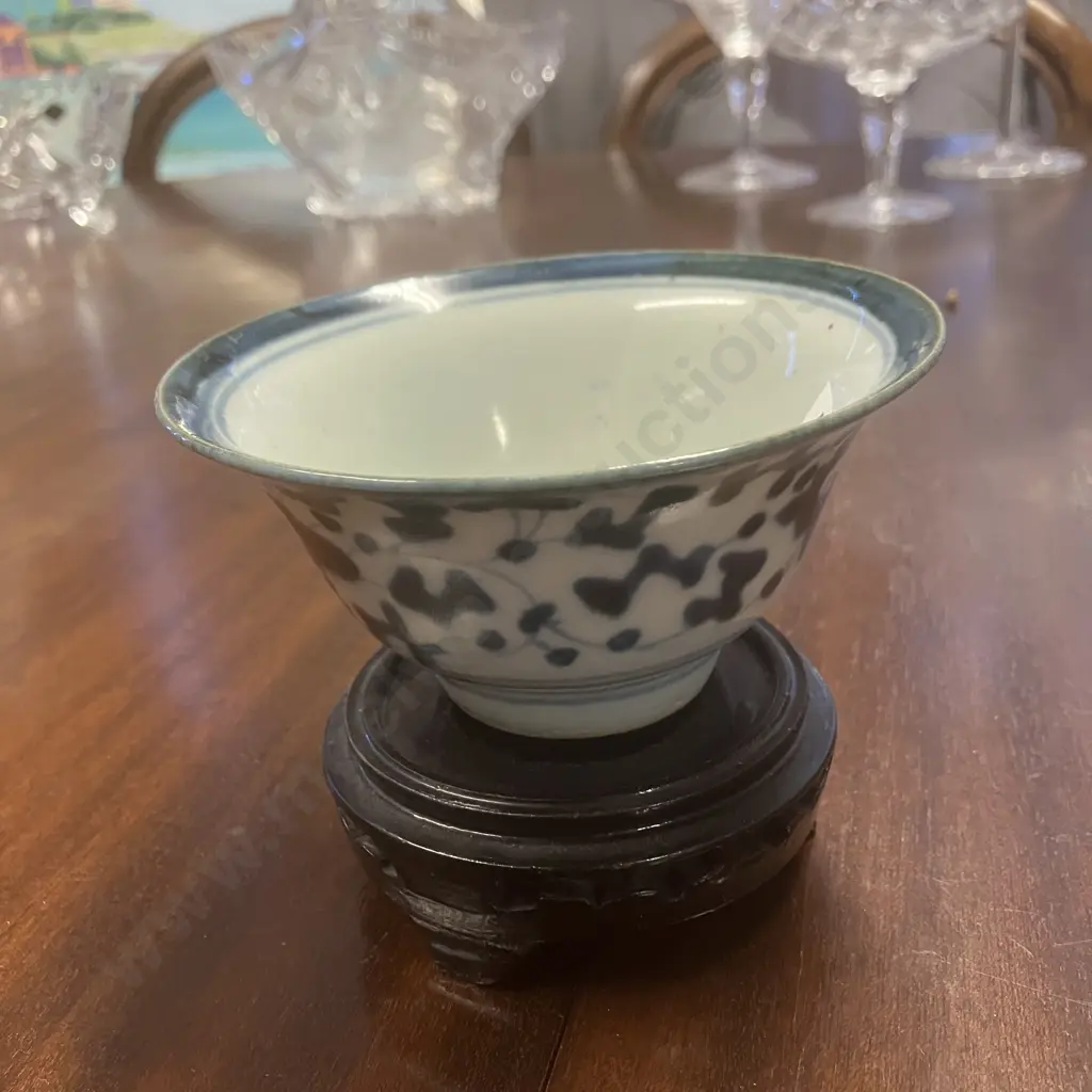 Antique Chinese Blue & White Porcelain Bowl. With Modern Stand Image 1++