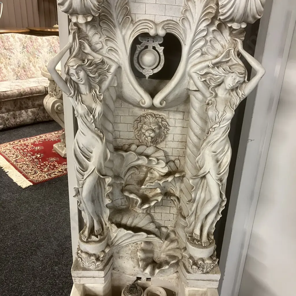 Rococo-style Grandfather Clock Featuring Cherubs & Waterfall Ornamentation, Battery Operated Clock & Pendulum. H187cm Image 1++