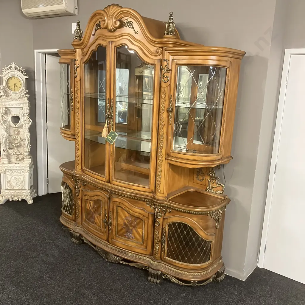 AICO by Michael Amini Venetian Honey Walnut Buffet With China Cabinet Top Image 1++