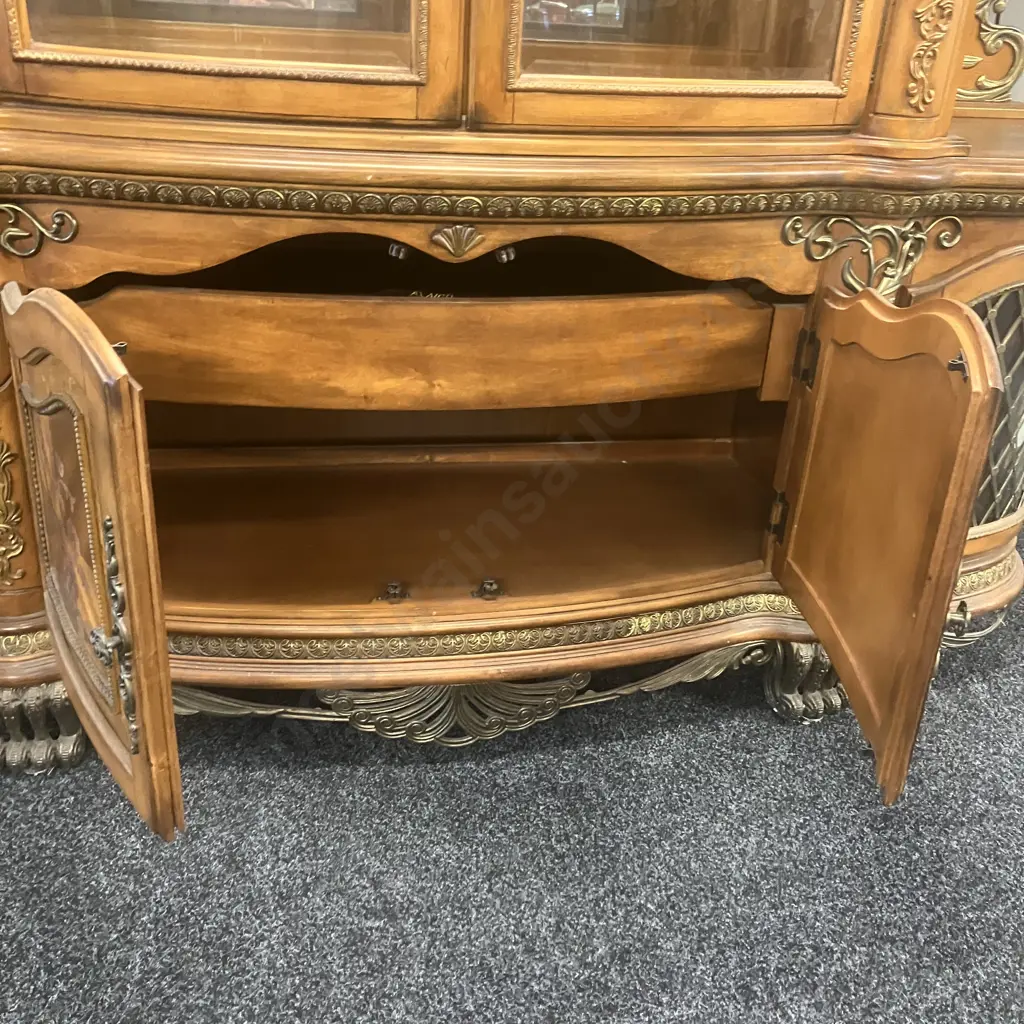 AICO by Michael Amini Venetian Honey Walnut Buffet With China Cabinet Top Image 1++