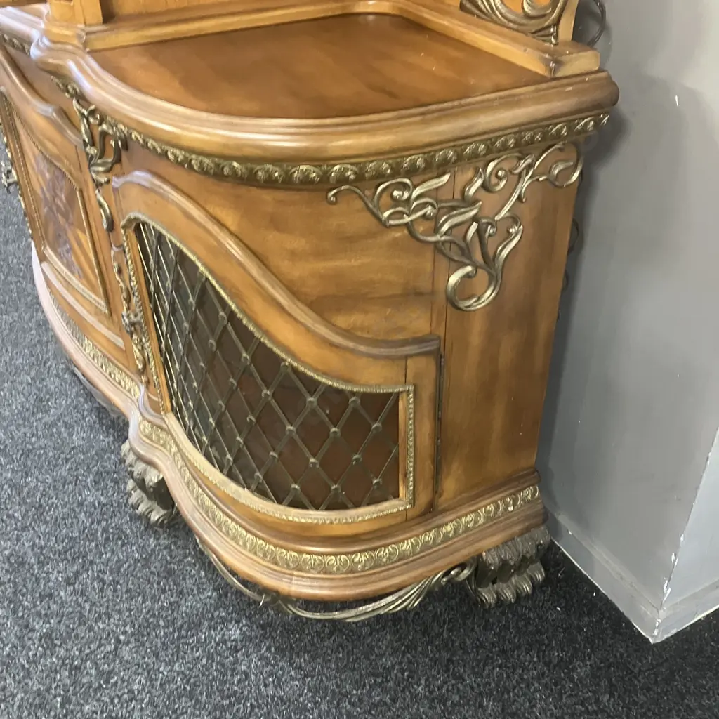 AICO by Michael Amini Venetian Honey Walnut Buffet With China Cabinet Top Image 1++