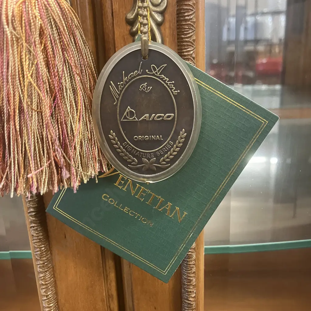 AICO by Michael Amini Venetian Honey Walnut Buffet With China Cabinet Top Image 1++