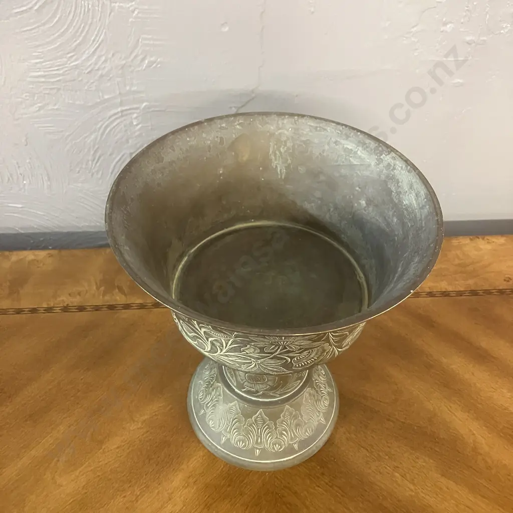 Large Etched Solid Brass Footed Bowl - J.P INDIA 1562.J Stamped On Base. 25.5 x 22cm Image 1++