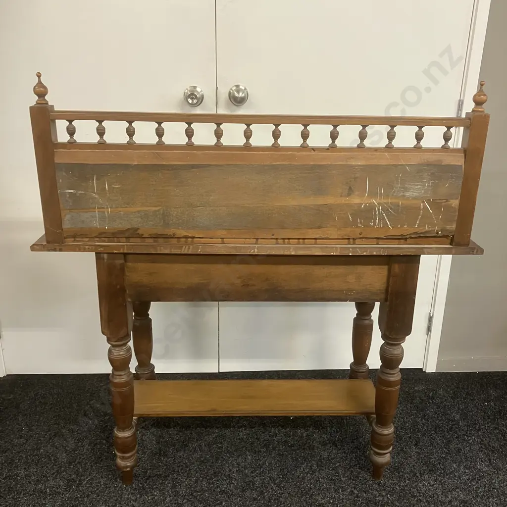 Victorian Antique Wooden Wash Stand With Ceramic Art Nouveau Tiles, Walnut Detailing. H113 W108 D47cm Image 1++