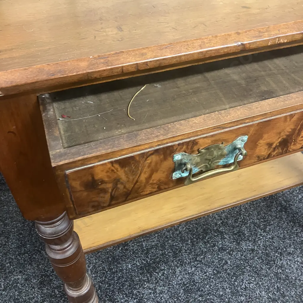 Victorian Antique Wooden Wash Stand With Ceramic Art Nouveau Tiles, Walnut Detailing. H113 W108 D47cm Image 1++