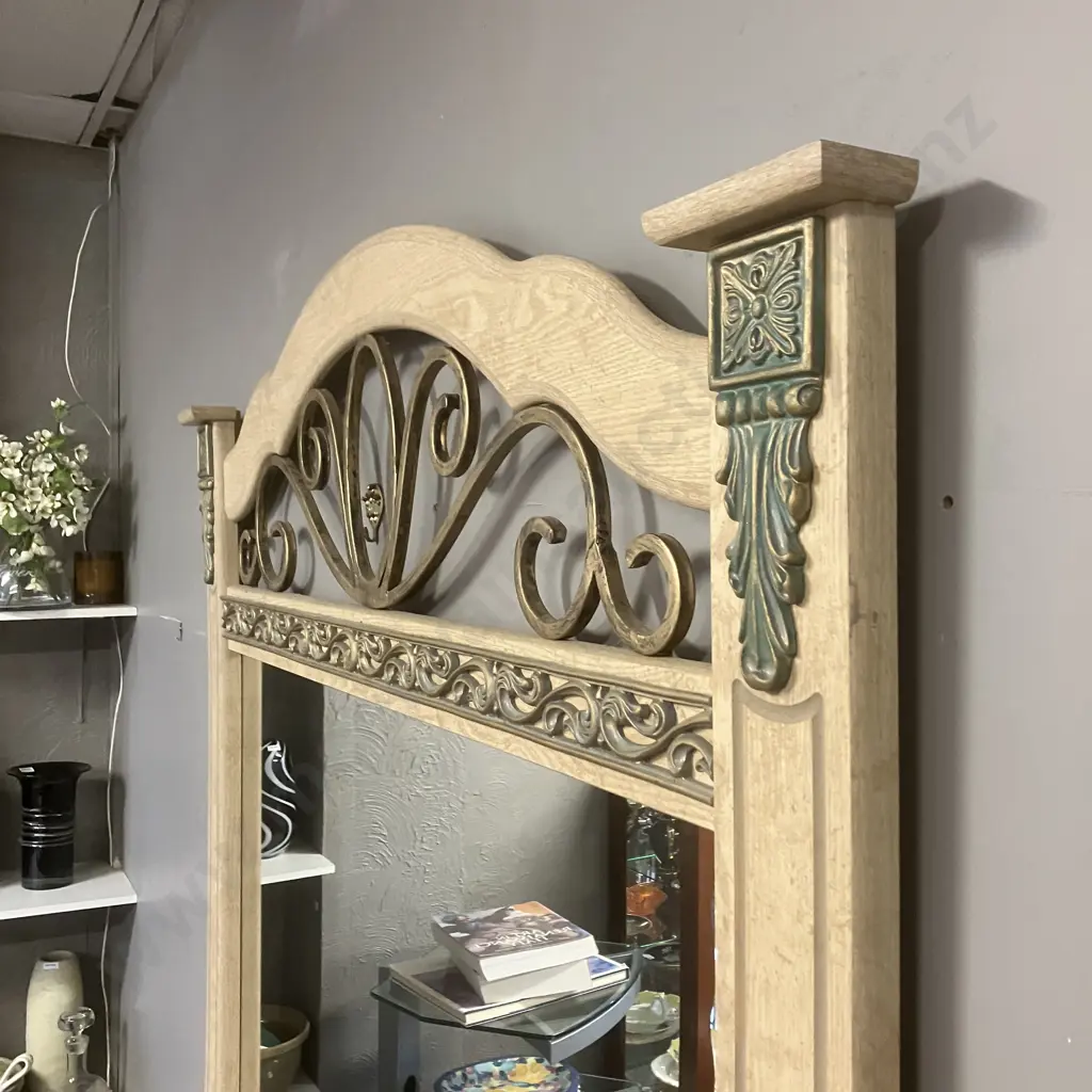 Ashley White Oak 8 Drawer Dresser With Mirror, Faux Marble Top, Ornate Antiqued Finish Hardware & Scroll Moulding Image 1++