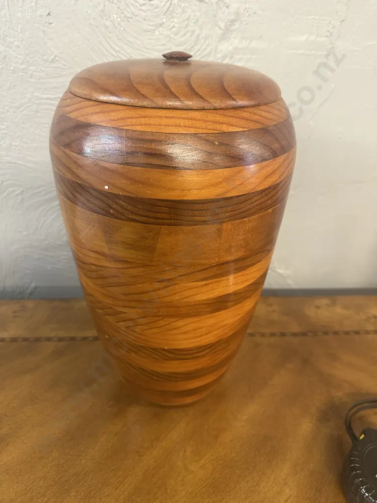 Handcrafted Wooden Lidded Urn H39cm. Image 1++