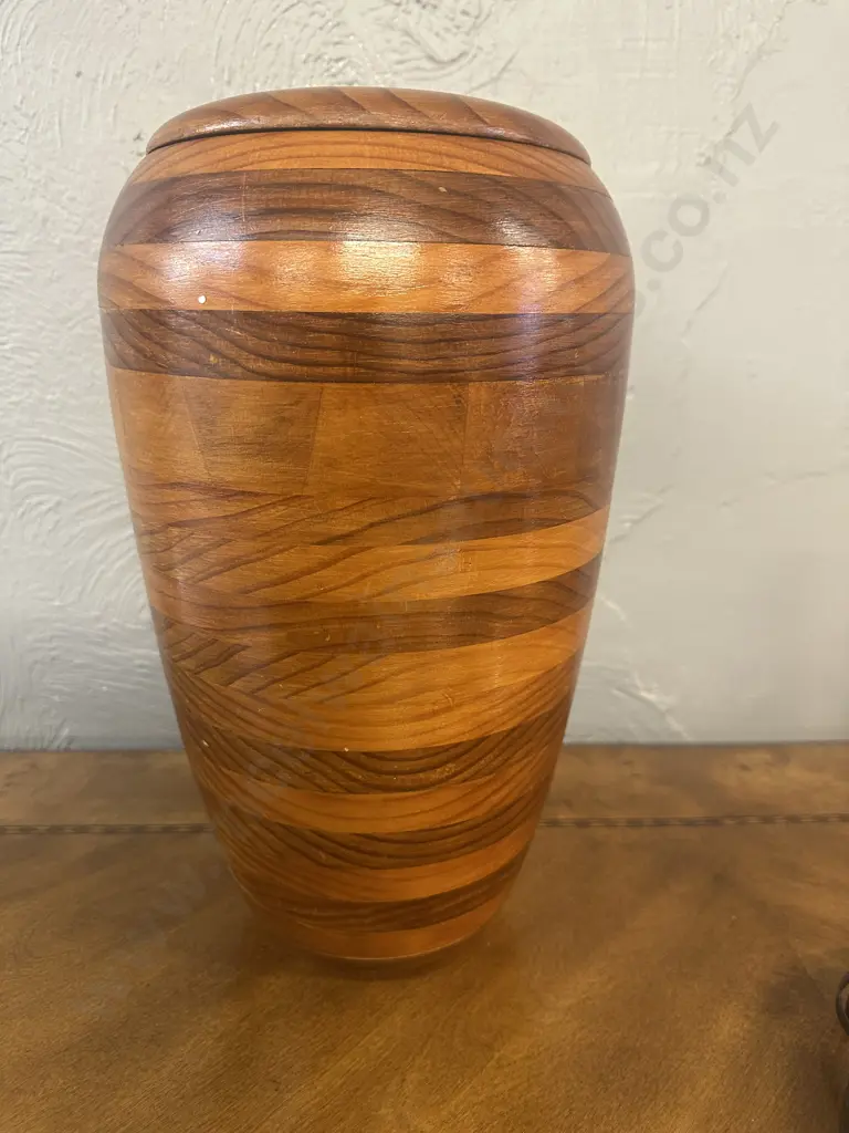 Handcrafted Wooden Lidded Urn H39cm. Image 1++