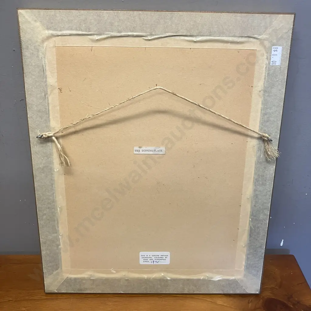 'The Dipping Place' Genuine Antique Engraving Coloured By Hand c1875. 36 x 29cm Image 1++