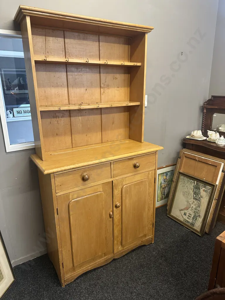 Antique New Zealand Kauri Welsh Dresser, 2 Piece. H196 W104 D44cm Image 1++