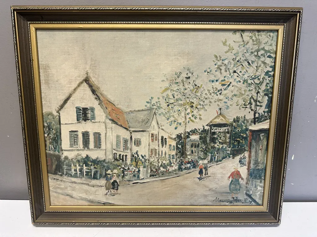 Gilt Framed Artwork Signed Maurice Utrillo.V Street Scene  H47,W57cm. Image 1++