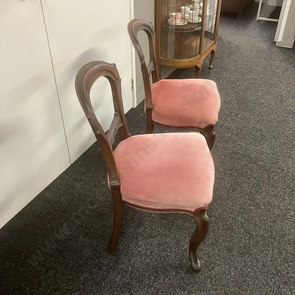 Pair of Victorian Antique Carved Balloon Back Side Chairs Image 1++
