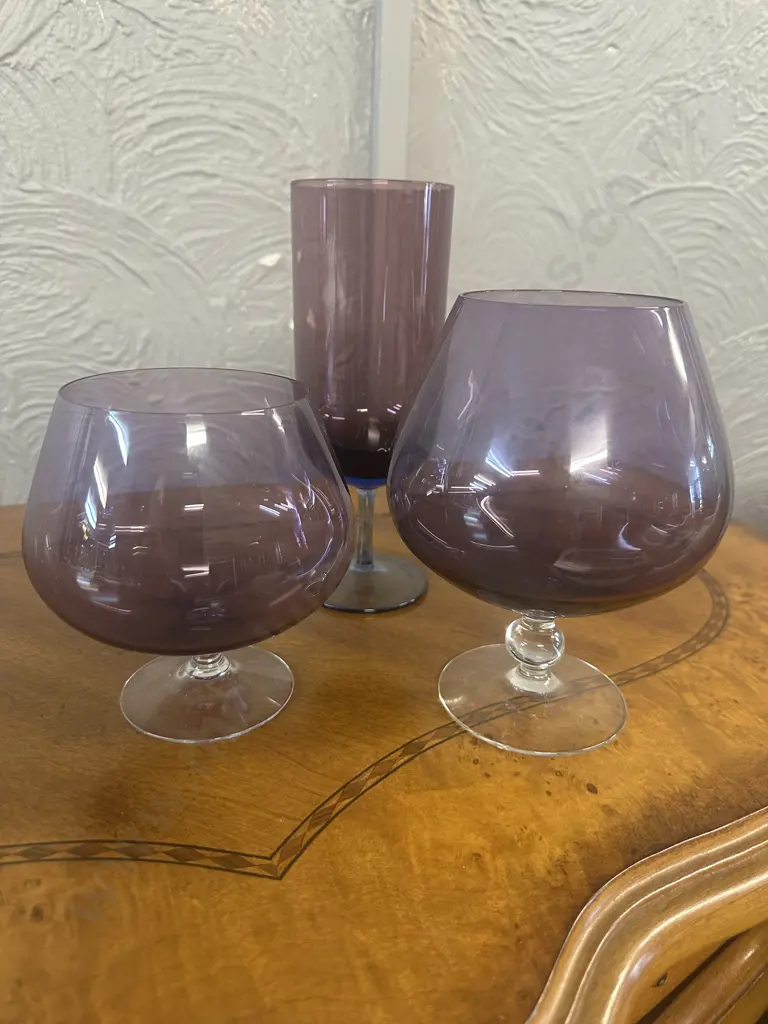 Vintage Amethyst Brandy Glasses Etc Image 1++