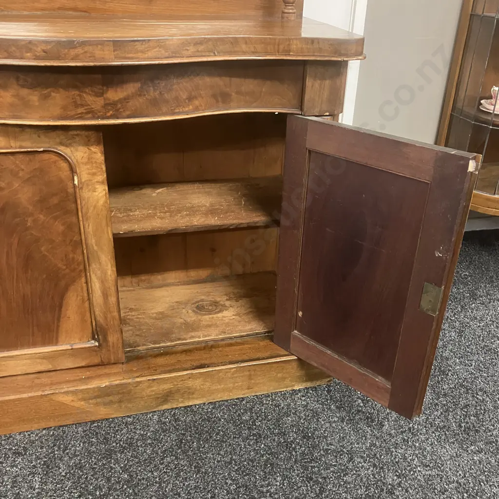 Victorian Mahogany Chiffonier Raised Shaped Mirror, Barley Twist Supports, Single Fitted Drawer, 2 Door. H143 W107 D45cm Image 1++