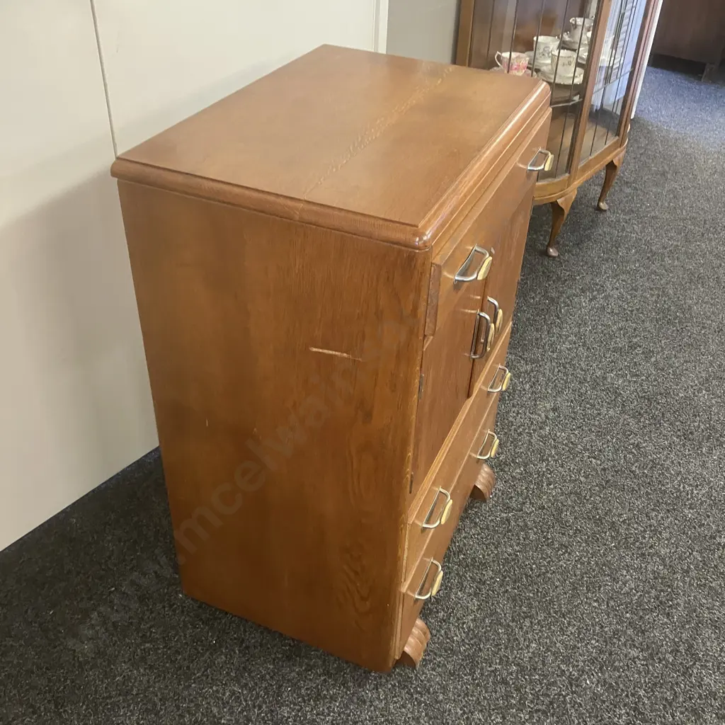 Art Deco Gentlemans' Lowboy, 3 Drawer, 2 Door, Original Handles. H88 W63 D42cm Image 1++
