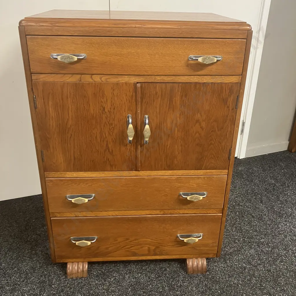 Art Deco Gentlemans' Lowboy, 3 Drawer, 2 Door, Original Handles. H88 W63 D42cm Image 1++