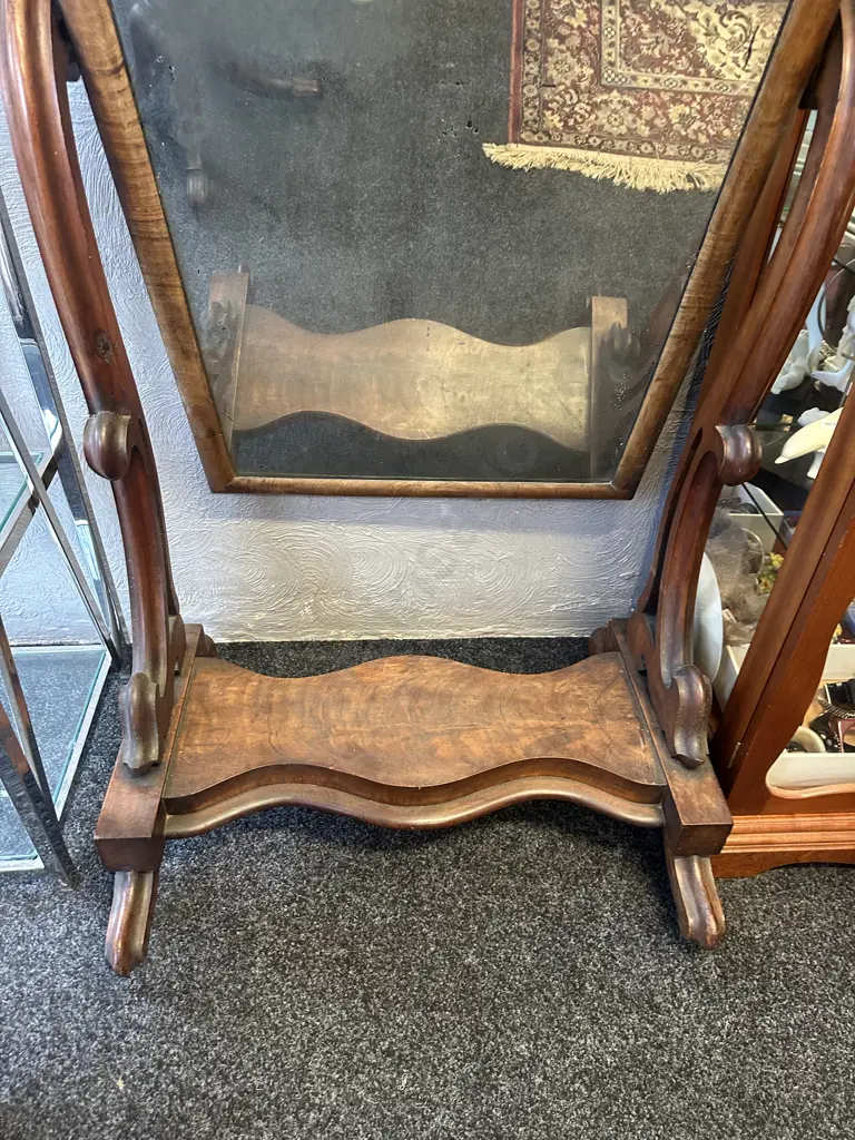 Antique Victorian Mahogany Full Length Free Standing Cheval Mirror On Metal Castors. H165cm (AF) Image 1++