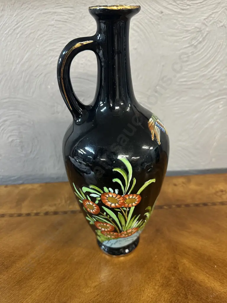 Vintage Woods & Sons Korea Black Floral & Bird Detailed Vase H33cm. Image 1++