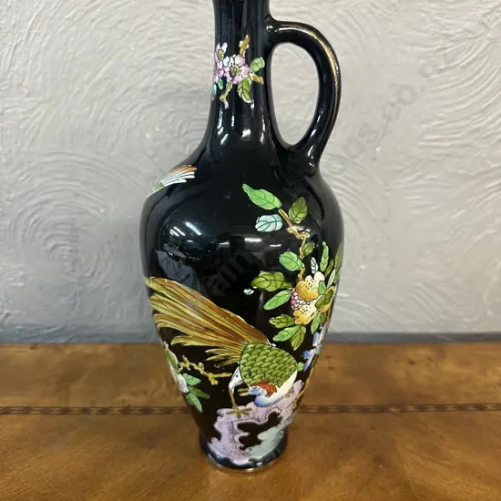 Vintage Woods & Sons Korea Black Floral & Bird Detailed Vase H33cm.