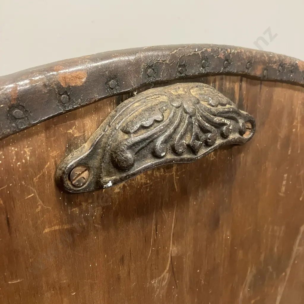 Vintage Carved Leather Curved Firescreen With Horse Logging Scene. 73 x 81cm Image 1++