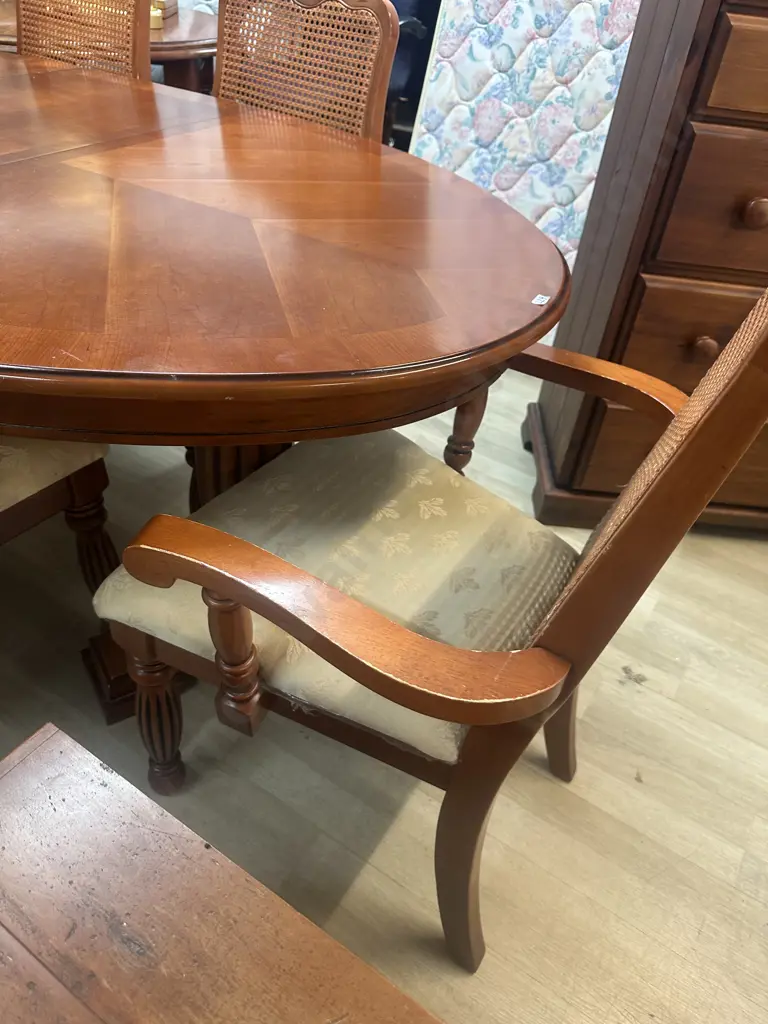 Dining Suite Oval Marquetry Inlaid, Double Pedestal, Extension With Six Chairs Including Carvers Image 1++