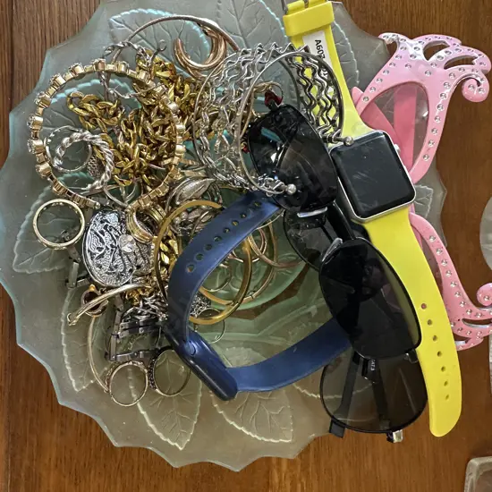 Smart Watch With Yellow Plastic Strap And Selection Of Jewellery