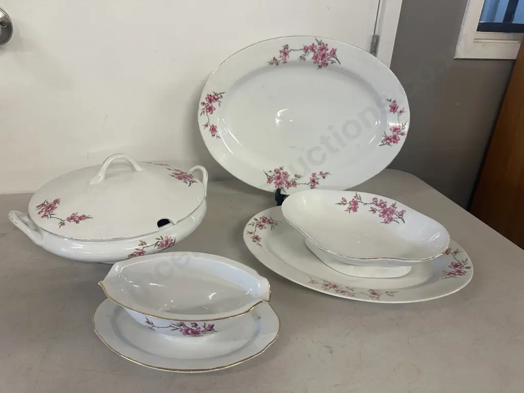 Retro Cherry Blossom Patterned China Serving Ware Image 1++