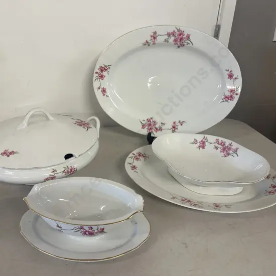 Retro Cherry Blossom Patterned China Serving Ware