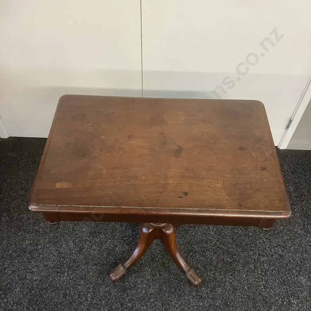 Victorian Antique Side Table, Single Drawer, Turned Pedestal To 4 Carved Feet On Castors. H74 W76 D50cm Image 1++