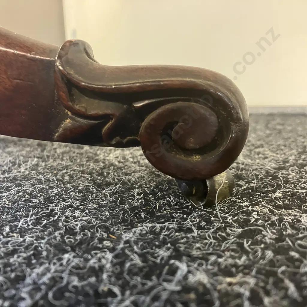 Victorian Antique Side Table, Single Drawer, Turned Pedestal To 4 Carved Feet On Castors. H74 W76 D50cm Image 1++