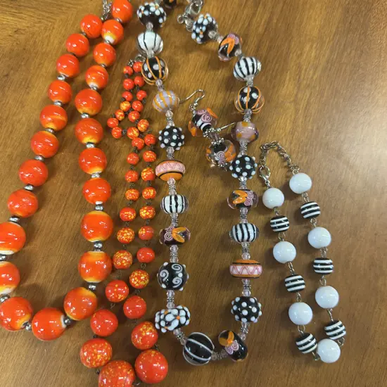 Selection Of Vintage Costume Jewellery Including Necklaces, Bracelet & Earrings