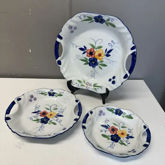 Set Of Three Home Art Country Flowers 'Blue' Serving Dishes
