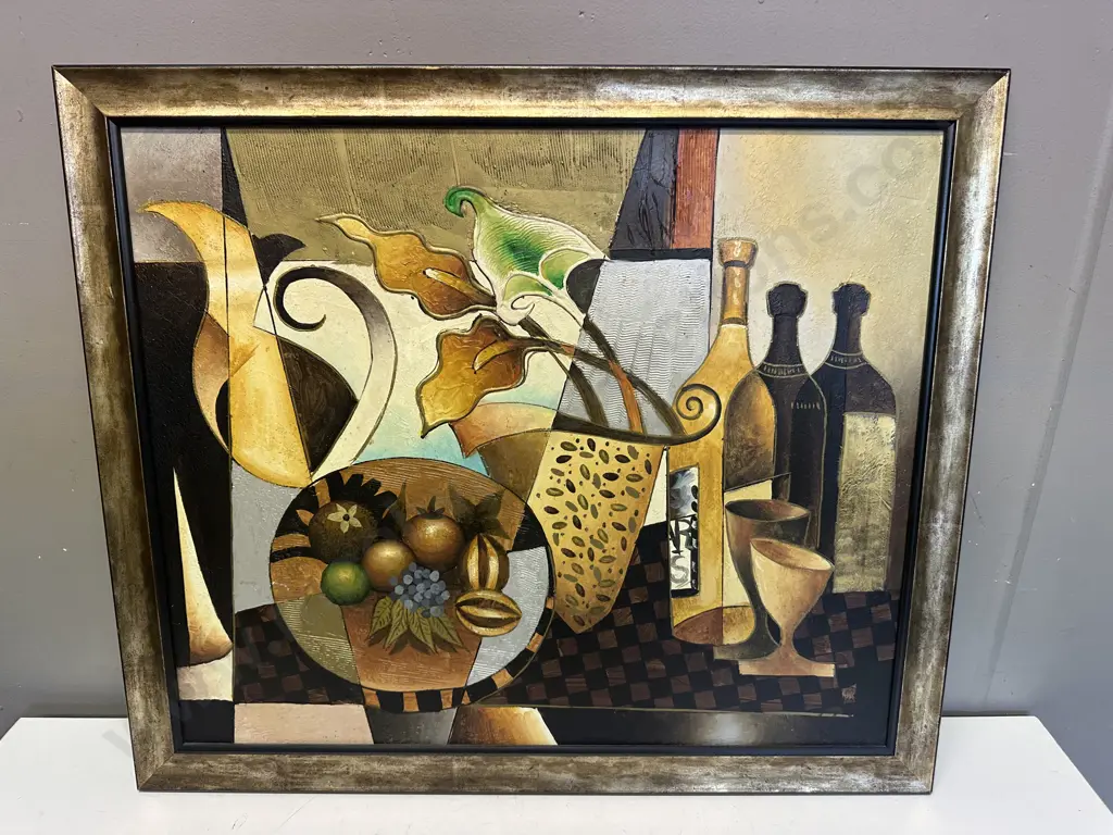Gilt Framed Cubist Style Still Life Painting H60, W70cm. Image 1++