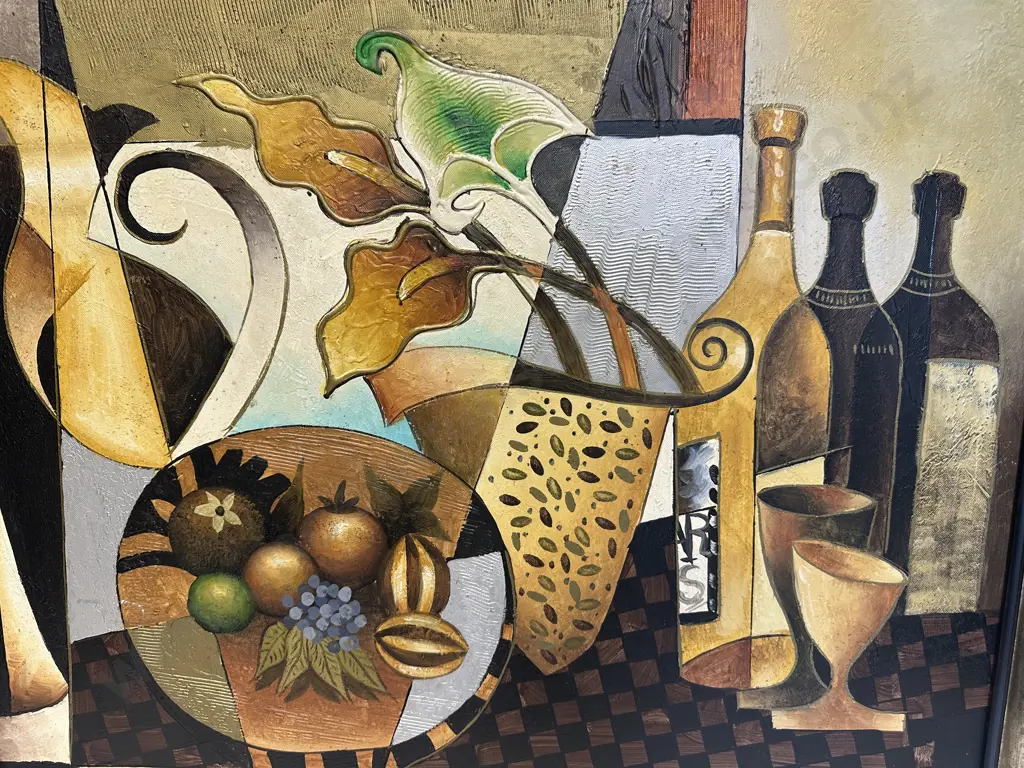 Gilt Framed Cubist Style Still Life Painting H60, W70cm. Image 1++