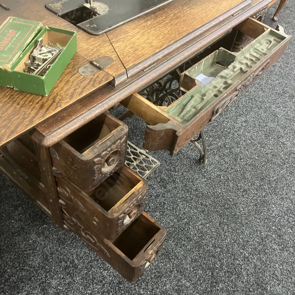 1908 Singer Model No 15K Treadle Sewing Machine With Some Accessories, #V843573 (As Found) Image 1++