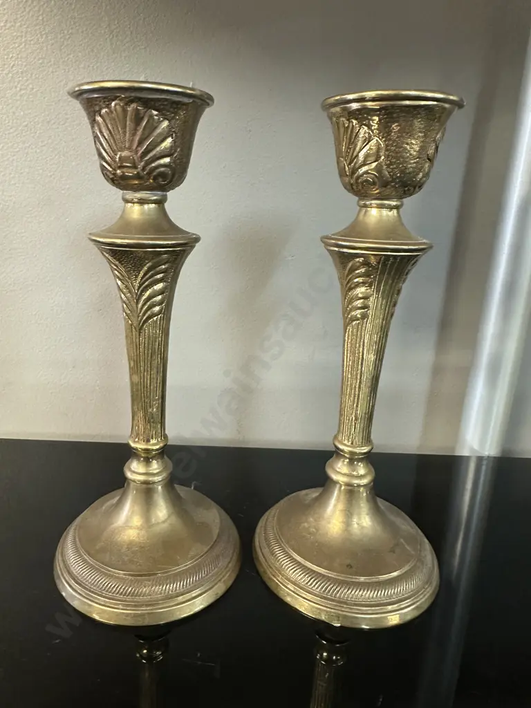   Pair Of Ornate Brass Candle Stick Holders H20.5cm. Image 1++