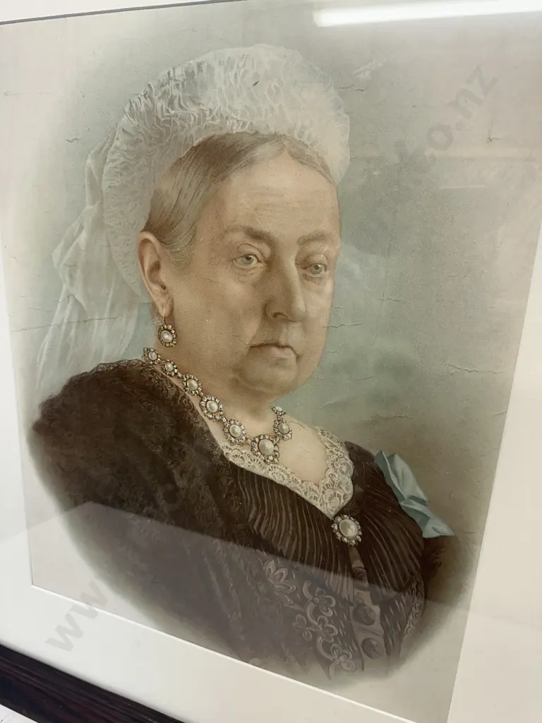 Vintage Oak Framed Portrait Of Queen Victoria H70,W61cm. Image 1++