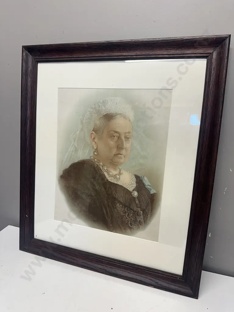 Vintage Oak Framed Portrait Of Queen Victoria H70,W61cm. Image 1++