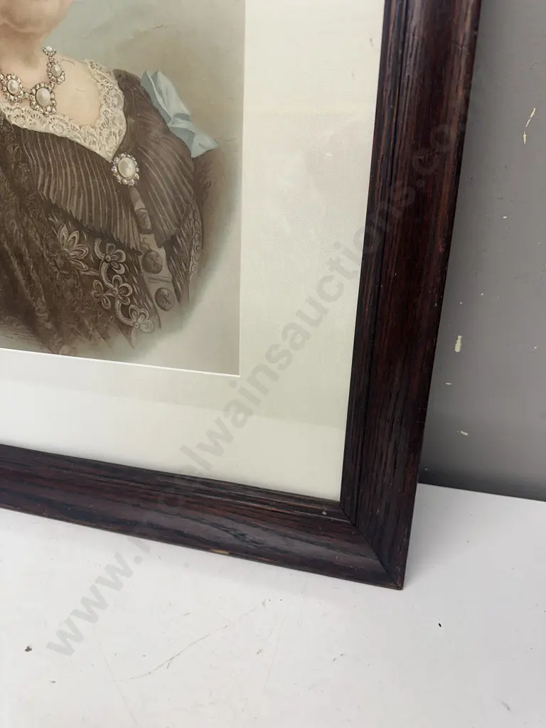 Vintage Oak Framed Portrait Of Queen Victoria H70,W61cm. Image 1++