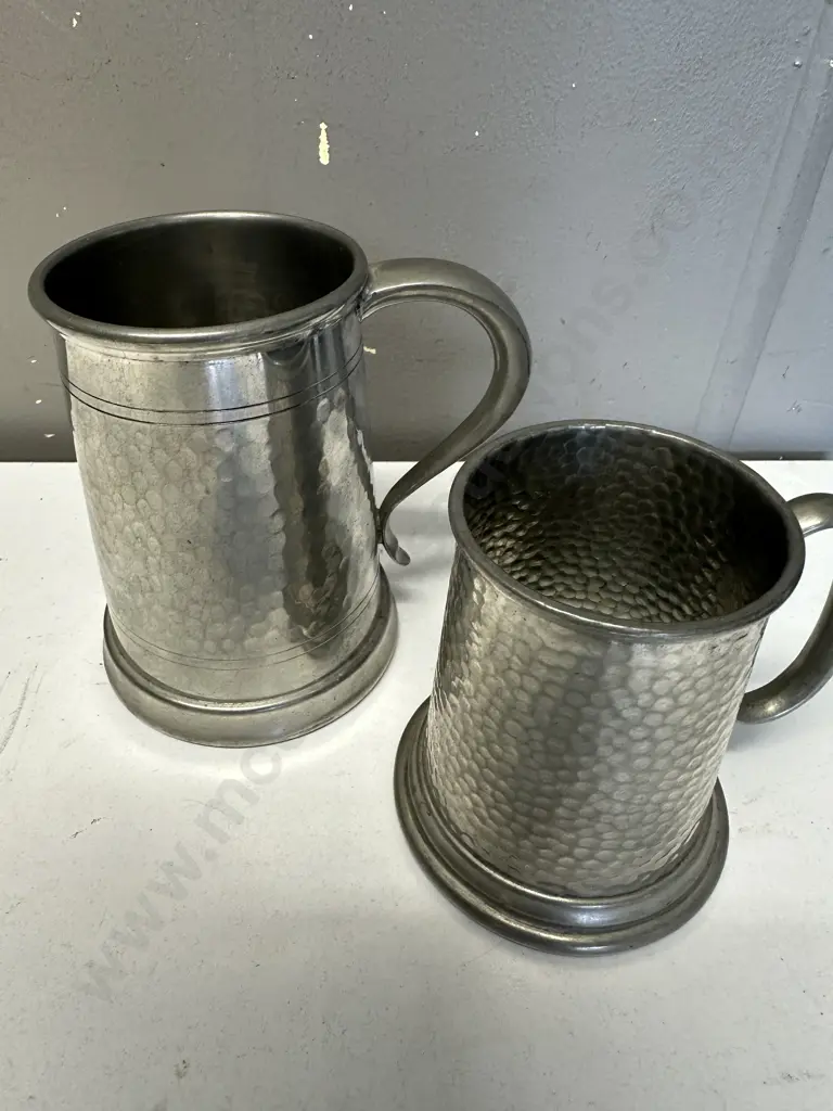 Vintage Hand Hammered English Pewter Tankards  Image 1++