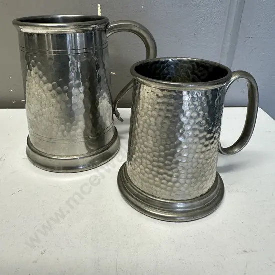 Vintage Hand Hammered English Pewter Tankards 