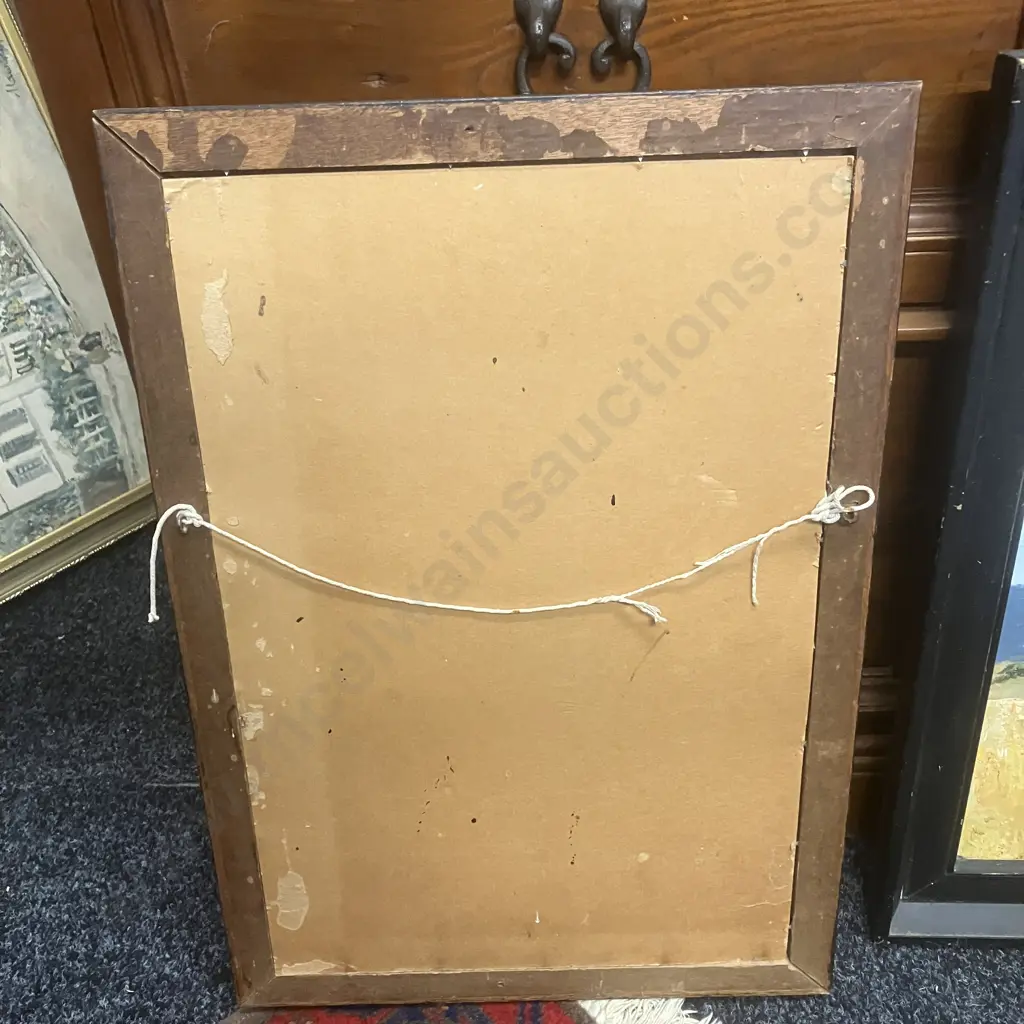 Oak Framed Print Of Victorian Woman With Feather Hat & Bow. 55 x 39cm Image 1++