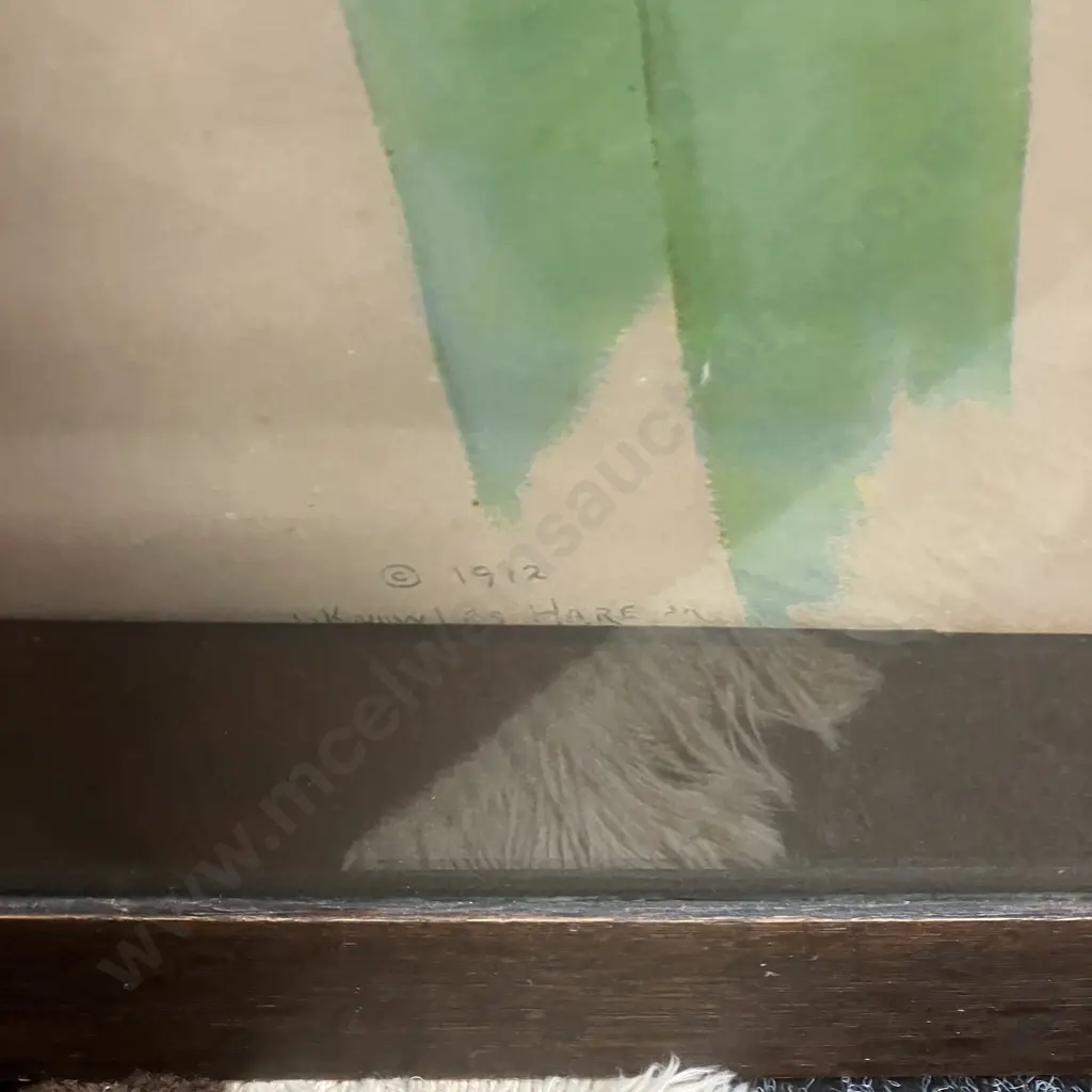 Oak Framed Print Of Victorian Woman With Feather Hat & Bow. 55 x 39cm Image 1++