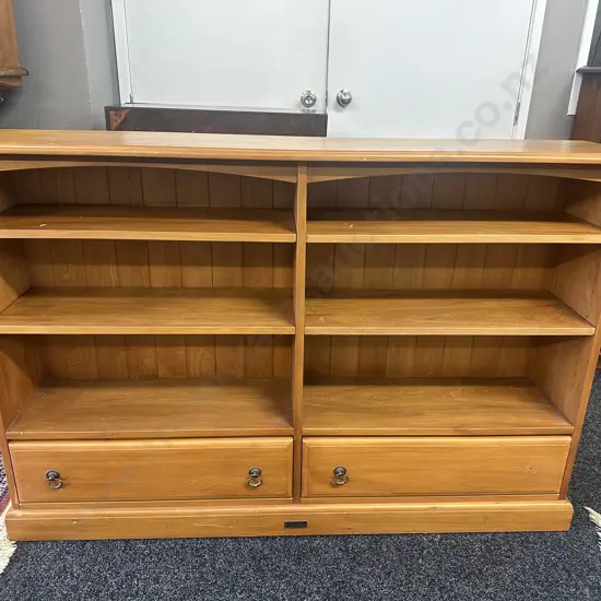 Forest Furniture Rimu Bookcase With 2 Drawers In Base, 4 Shelves. H101 W150 D31cm (1 Handle Missing)