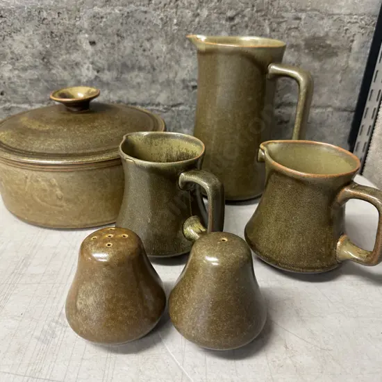 Selection Of Vintage Items Including Lidded Casserole Dish, Jug, Salt & Pepper Etc