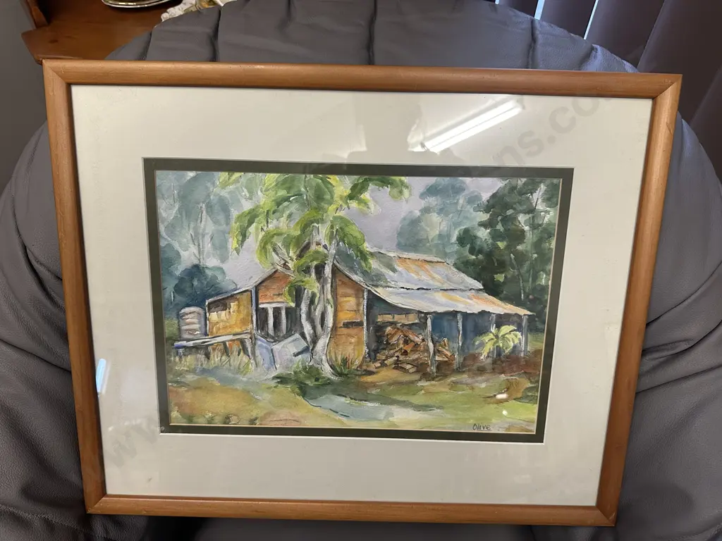 Framed Original Watercolour Signed Olive H45,W55cm. Image 1++